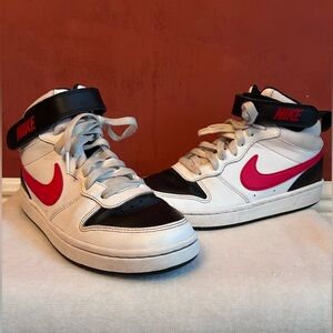 Nike Boys Court Borough Mid 2 High Top Red, White and Black, Size 5.5